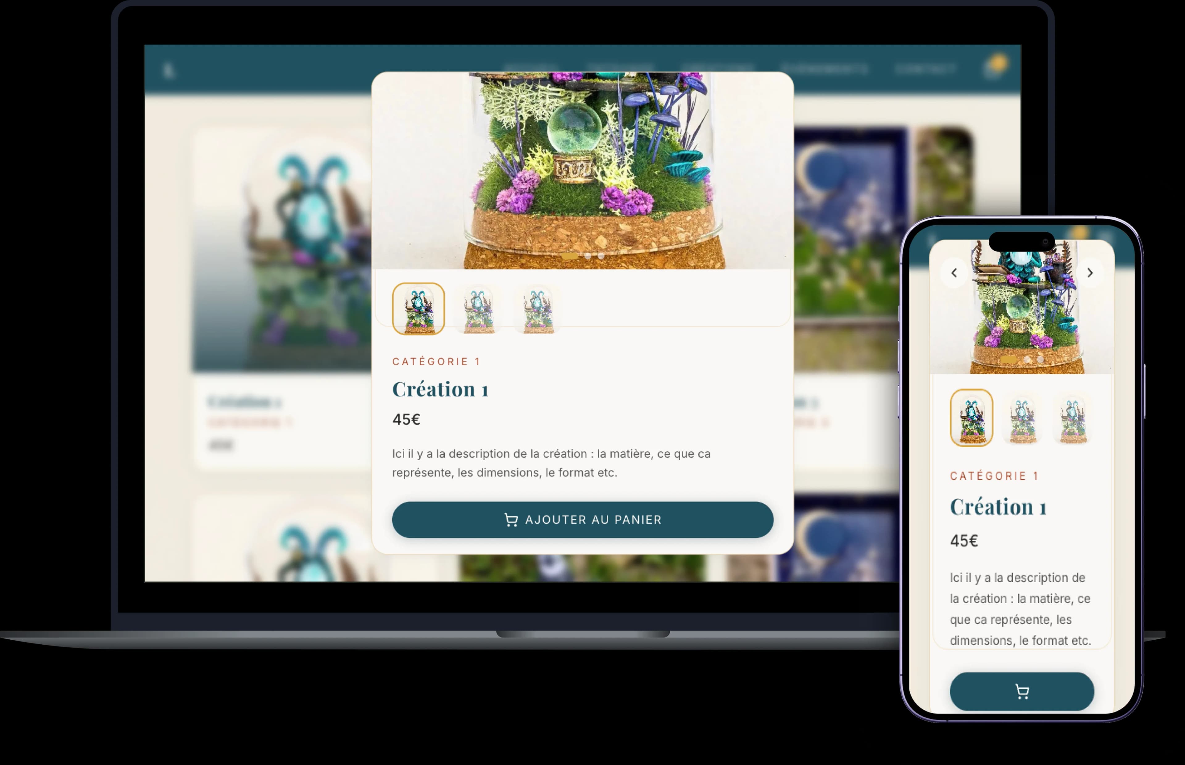 Page shopping du site e-commerce de Louille, artiste tatoueuse et créatrice d'objets d'art